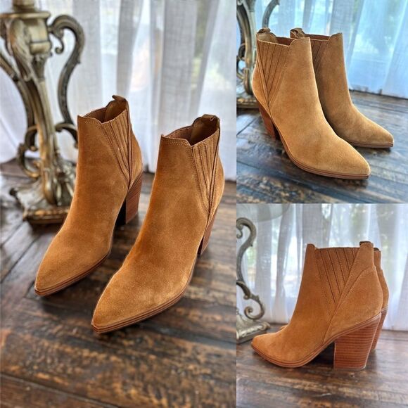 Marc Fisher Gradi Western Suede Tan Ankle Boots Size 10 M - Picture 1 of 14